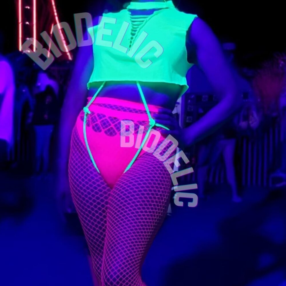 Hot PINK Fishnet Tights Rave Outfit NEON mesh stockings. Rave leg lingerie UV